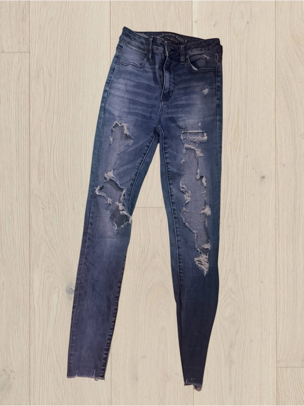 American Eagle Outfitters Women's Distressed Skinny Jeans - Dark Blue